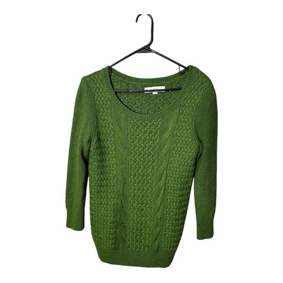 Loft Knit Sweater Wool Rabbit Hair Blend Green Cable Knit Cozy Small - Picture 2 of 6